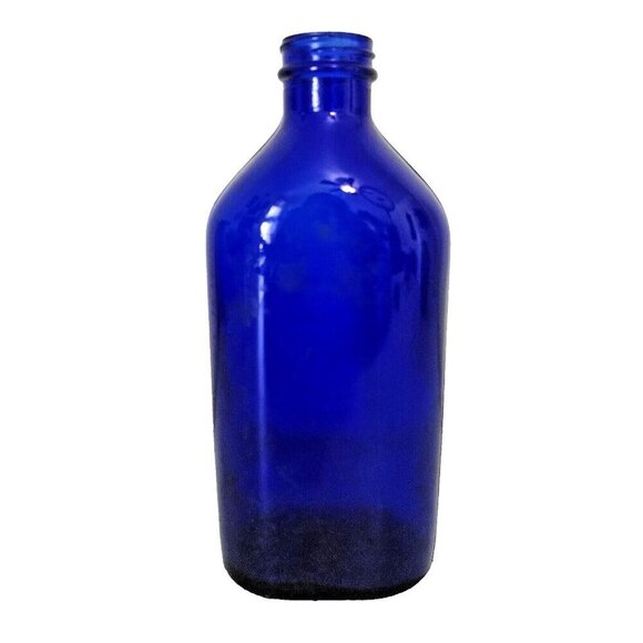 Vintage Cobalt Blue Glass Bottle Flower Display Shabby Chic Decor See Through - Picture 1 of 8